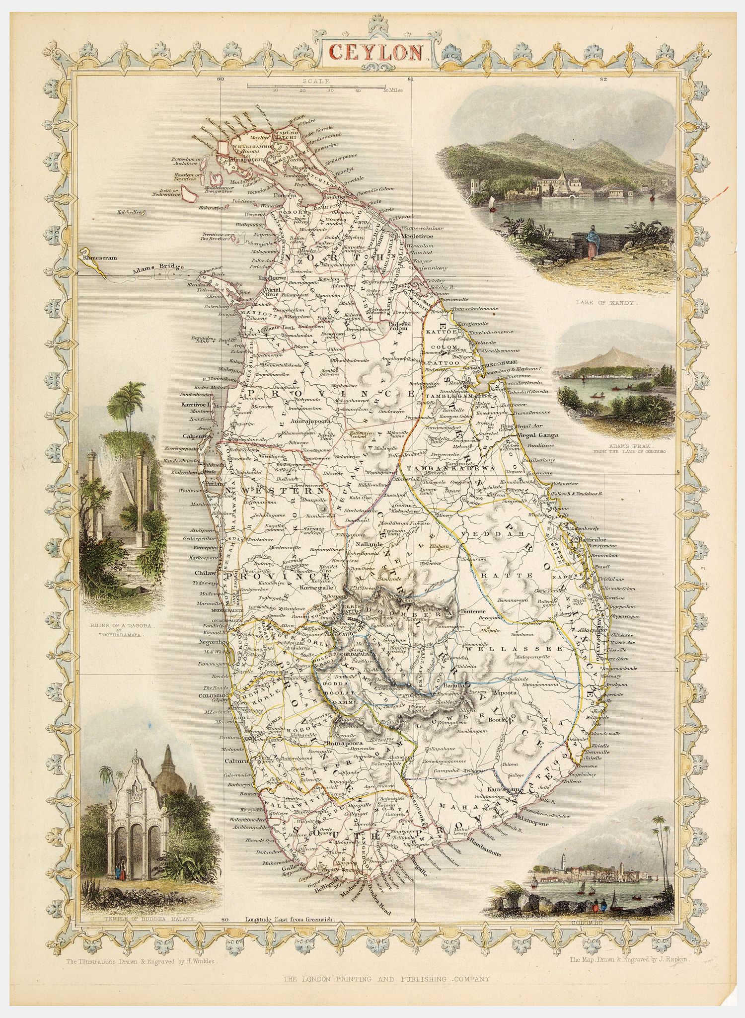 RAPKIN, J. / THE LONDON PRINTING AND PUBLISHING CO, Ceylon., antique map, old maps
