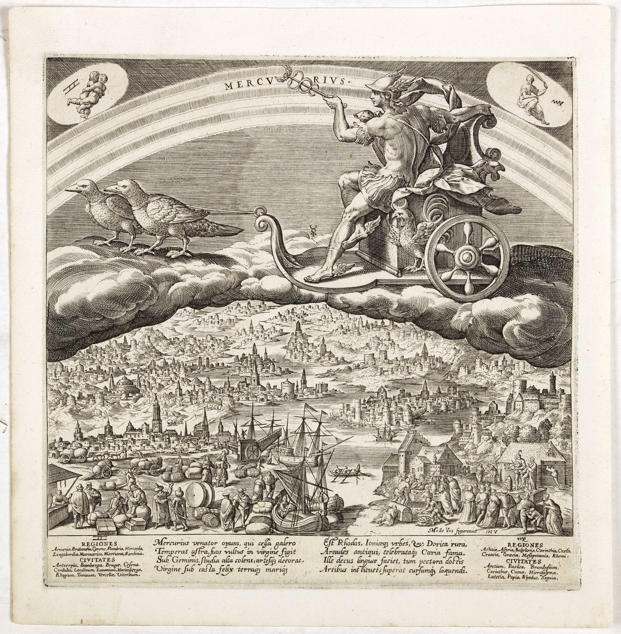 DE VOS, M. after, Mercurius., antique map, old maps