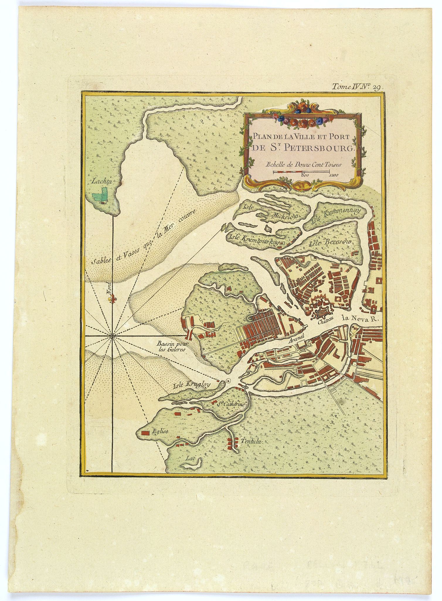 BELLIN,J.N., Plan de la Ville et Port de St. Petersbourg., antique map, old maps