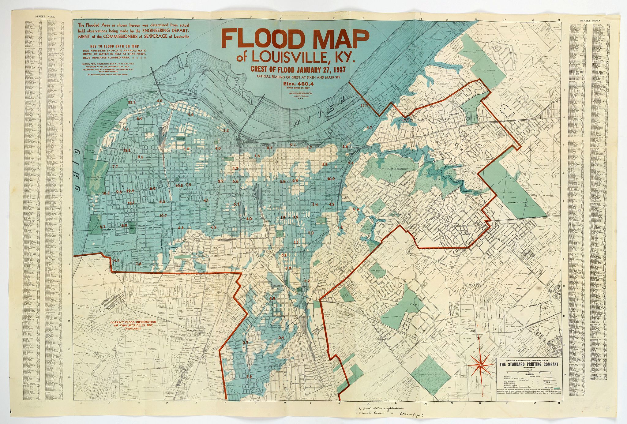 THE STANDARD PRINTING COMPANY INC., Flood Map of Louisville, KY., antique map, old maps