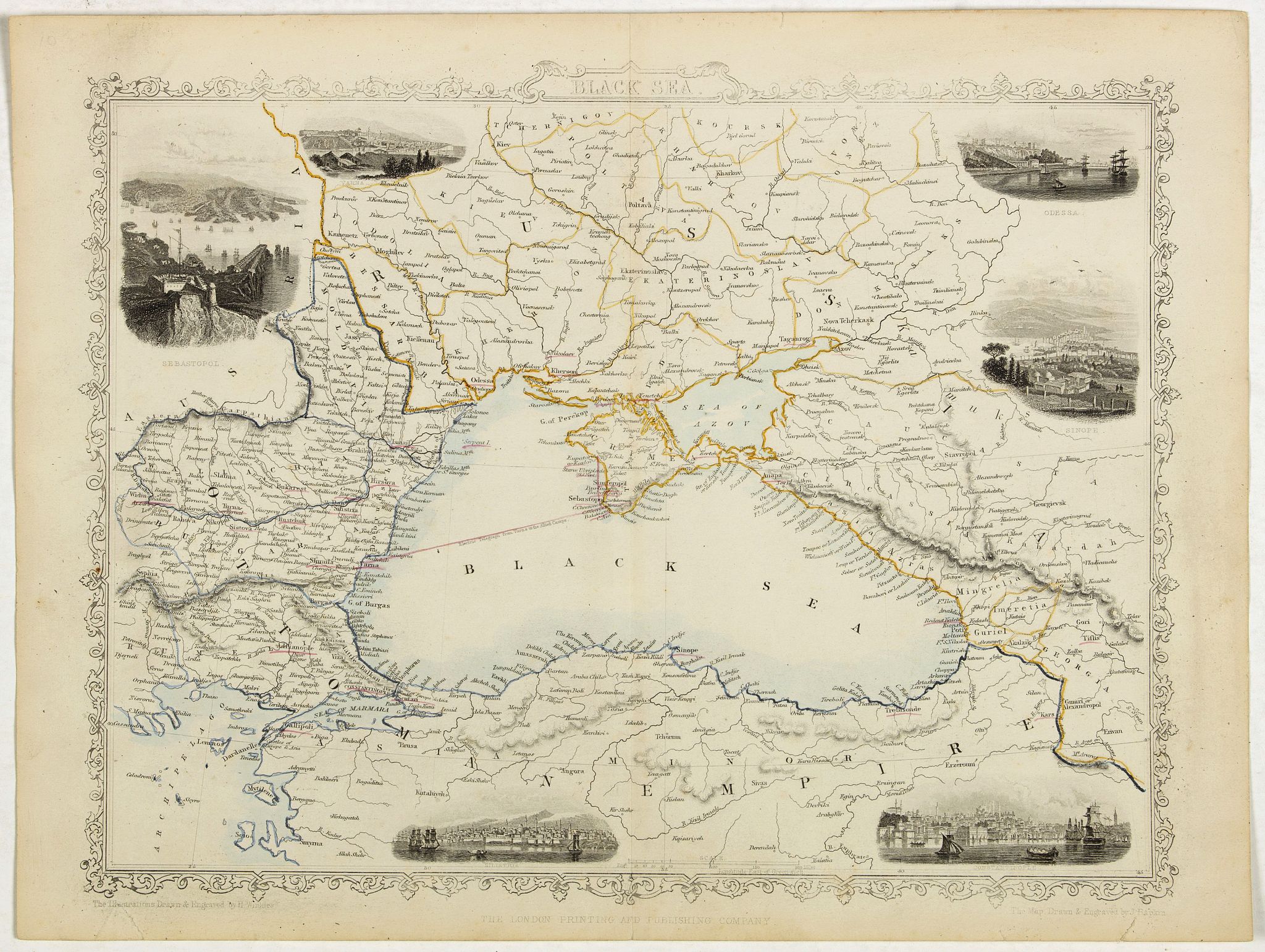 TALLIS, J., Black Sea., antique map, old maps