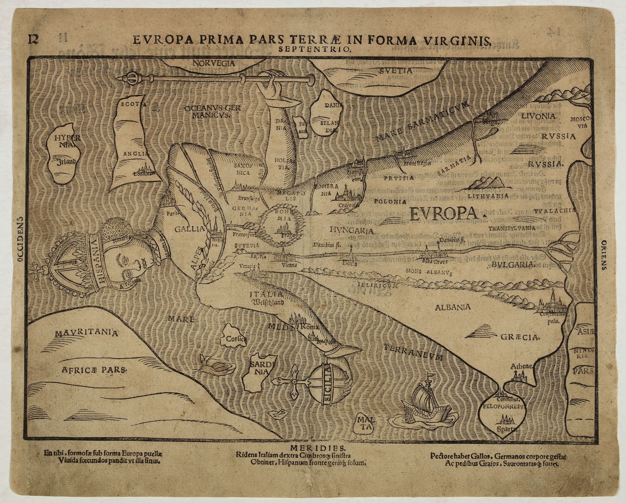 BÜNTING, H., Europa Prima Pars Terrae Forma Virginis., antique map, old maps