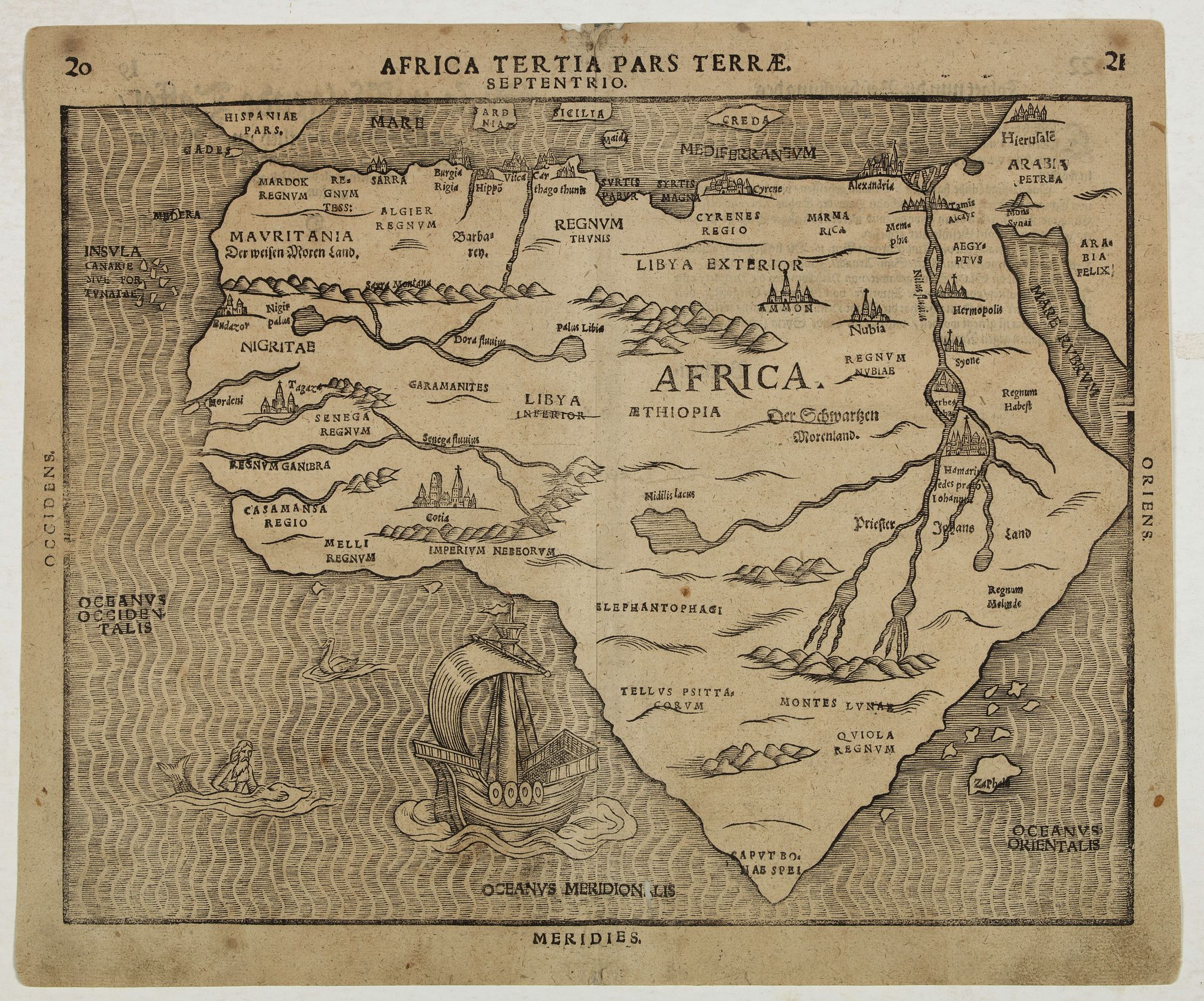 BÜNTING, H., Africa Tertia pars Terrae., antique map, old maps