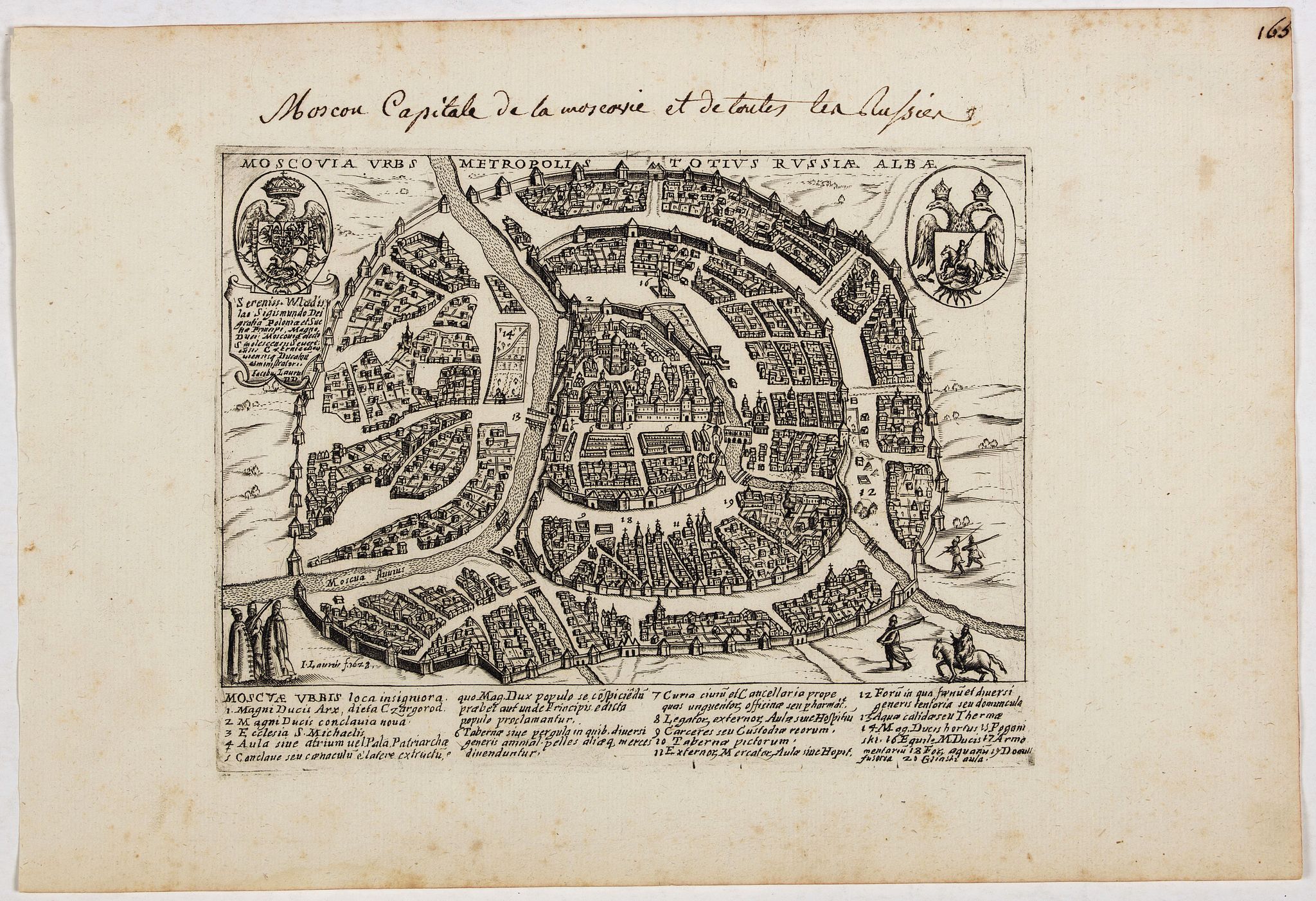 LAURO, G., Moscovia urbs Metropolis totius Russiae Albae., antique map, old maps