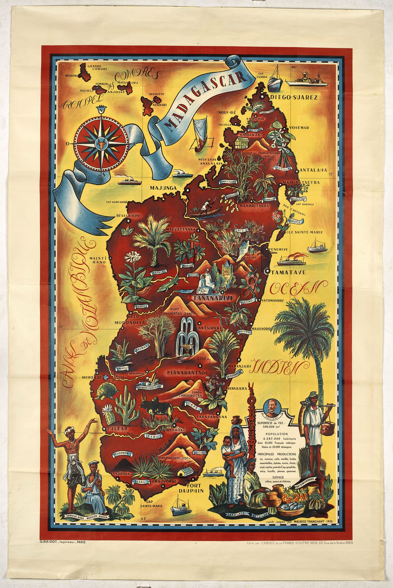 TRANCHANT, M., Madagascar., antique map, old maps