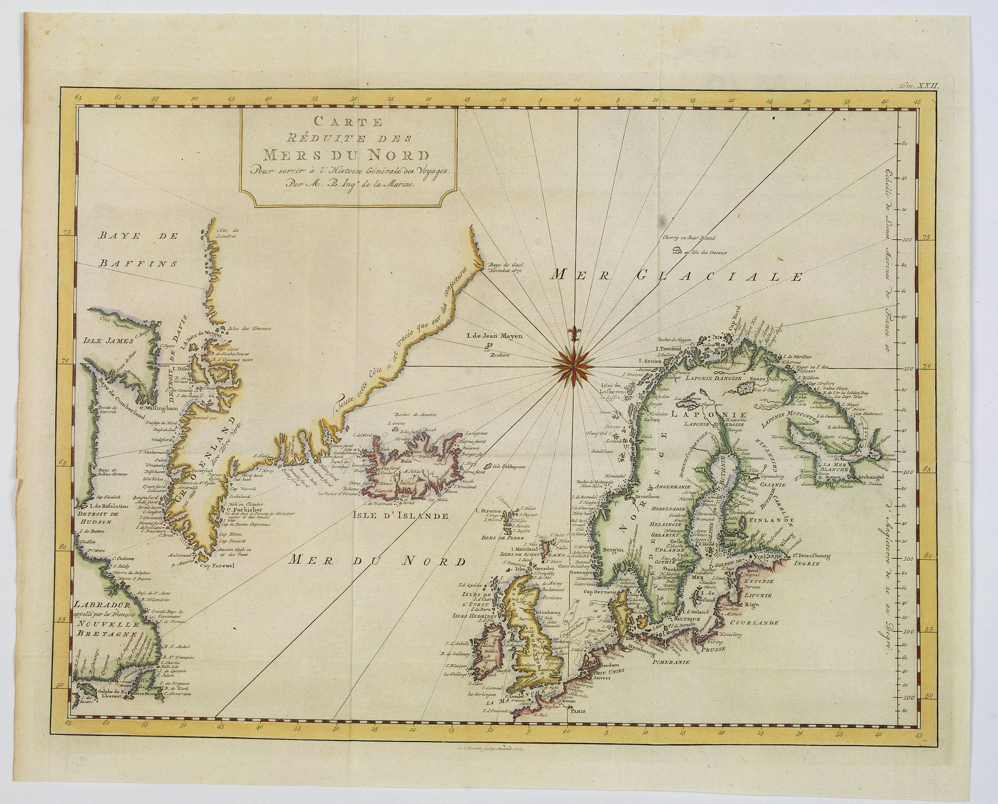 BELLIN / KREVELT., Carte Reduite des Mers du Nord. . ., antique map, old maps