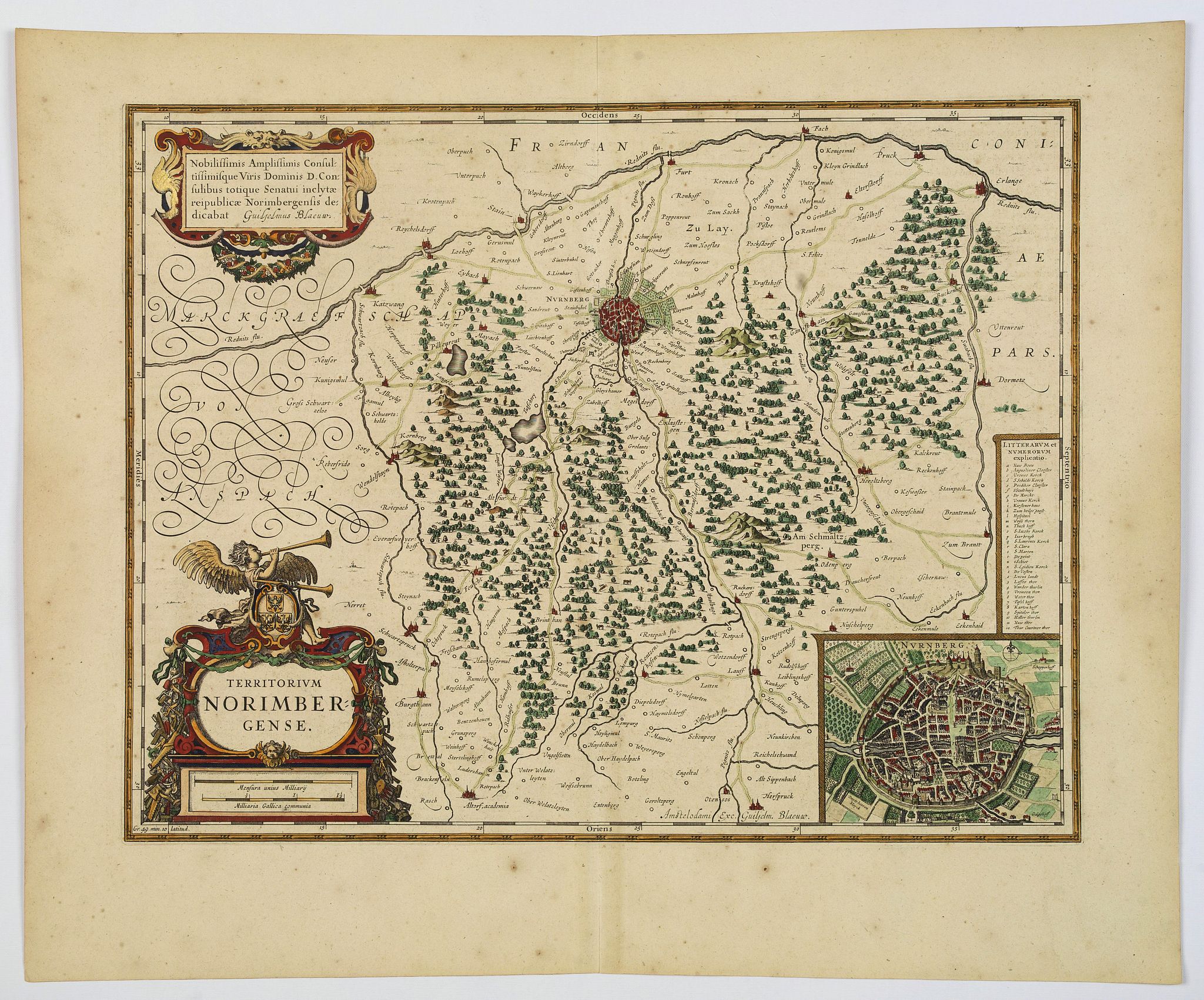 BLAEU, J., Territorium Norimbergense., antique map, old maps