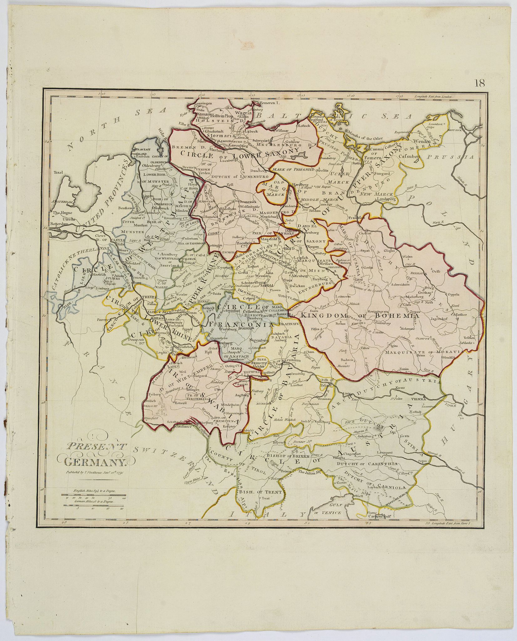 STACKHOUSE, Thomas., Present Germany., antique map, old maps