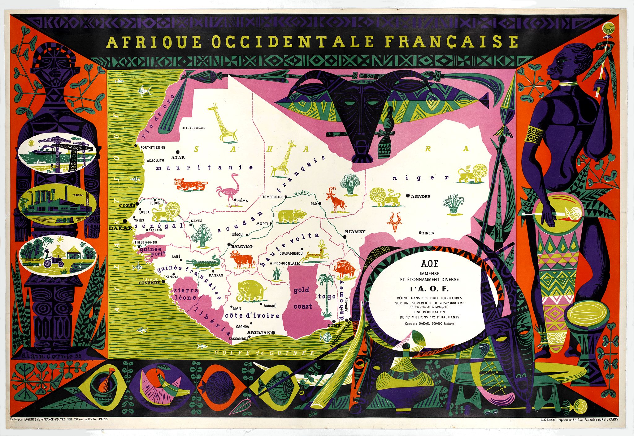 CORNIC, A., Afrique Occidentale Française AOF., antique map, old maps