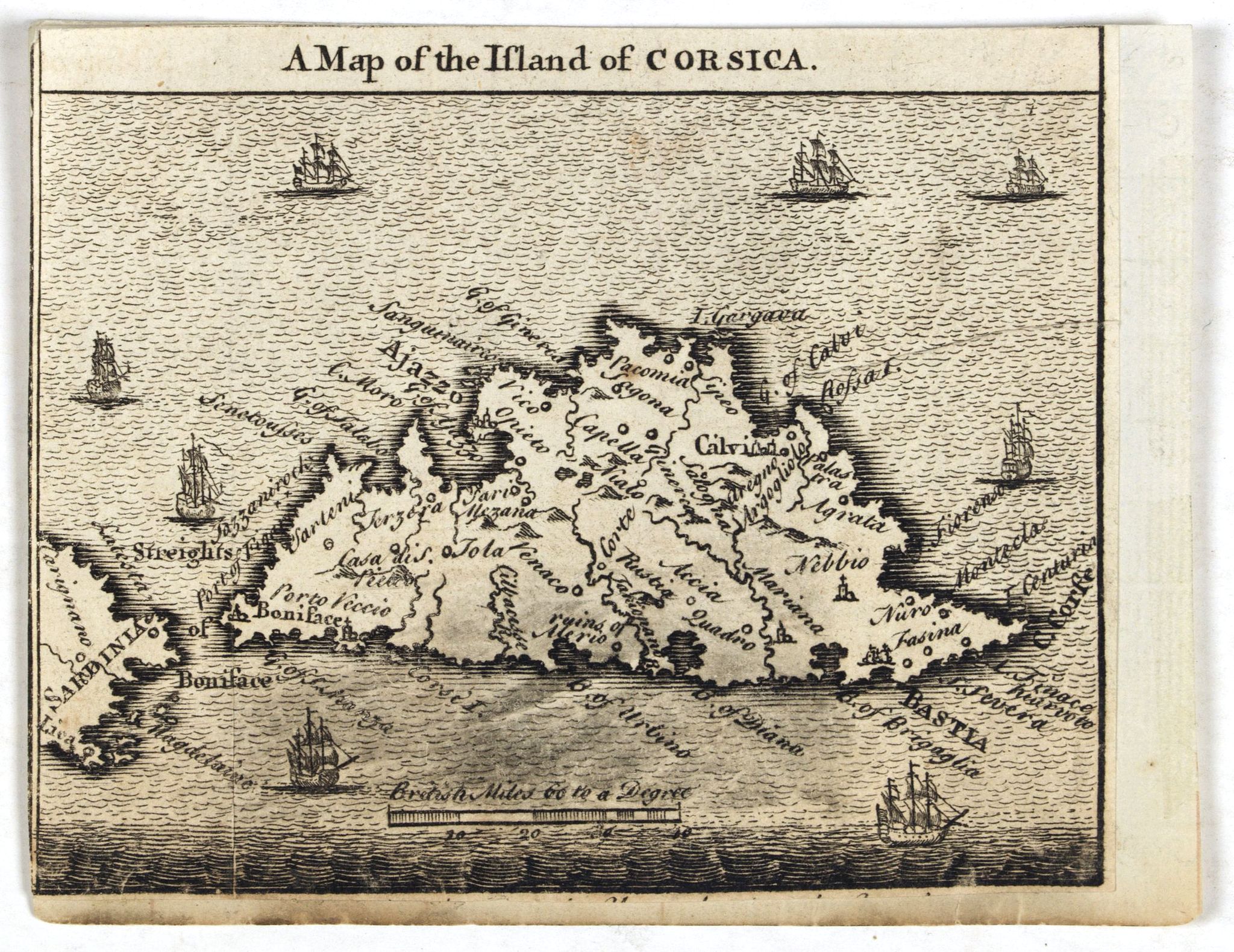 ANONYMOUS, A Map of the Island of Corsica., antique map, old maps
