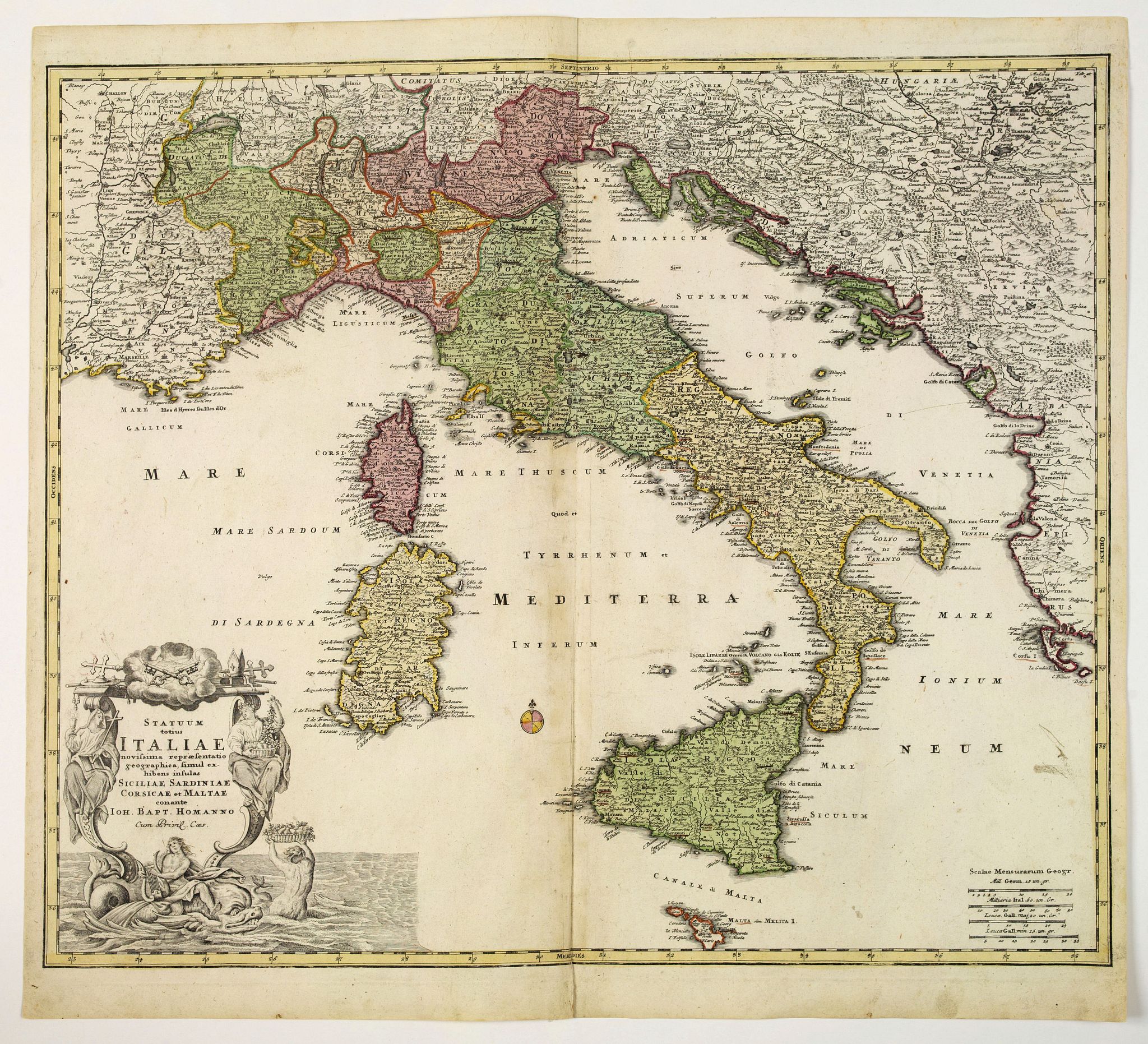 HOMANN, J.B., Statuum totius Italiae. . . Siciliae Sardiniae. . ., antique map, old maps