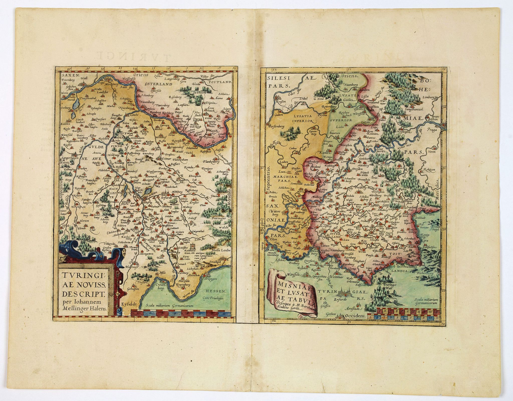 ORTELIUS, A., Turingiae Noviss. Descript. / Misniae et Lusatiae Tabula., antique map, old maps