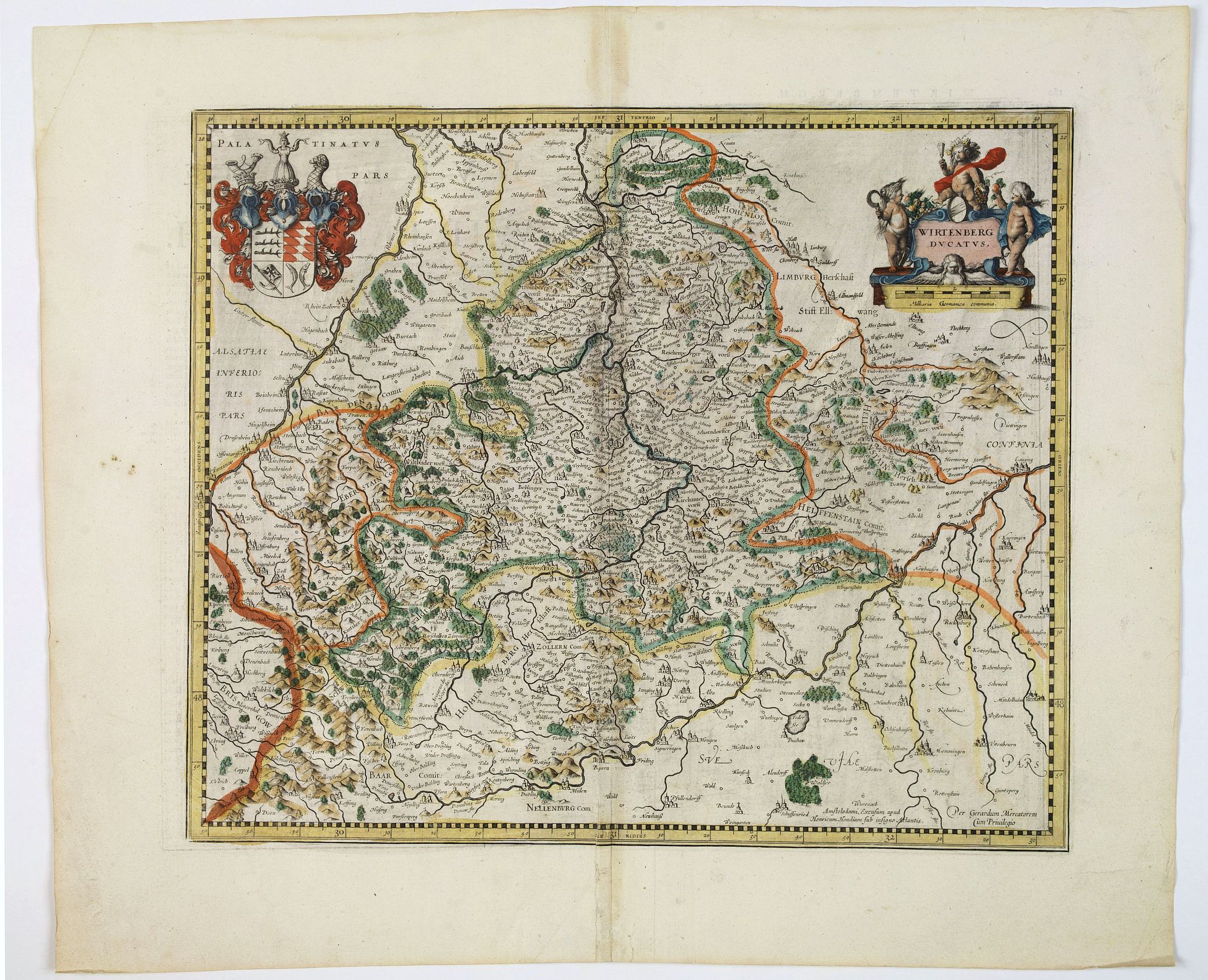 JANSSONIUS,J., Wirtenberg Ducatus., antique map, old maps