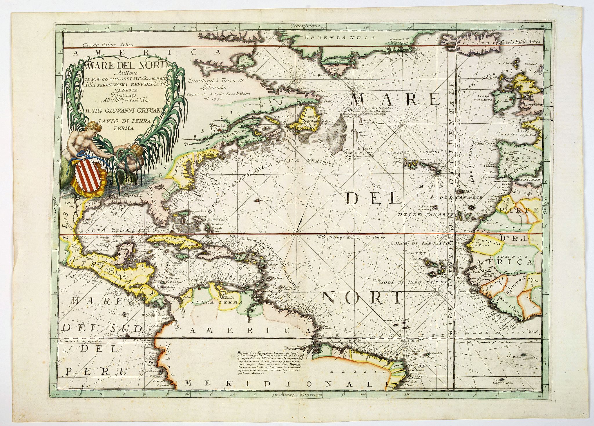 CORONELLI, V.M., Mare del Nord., antique map, old maps