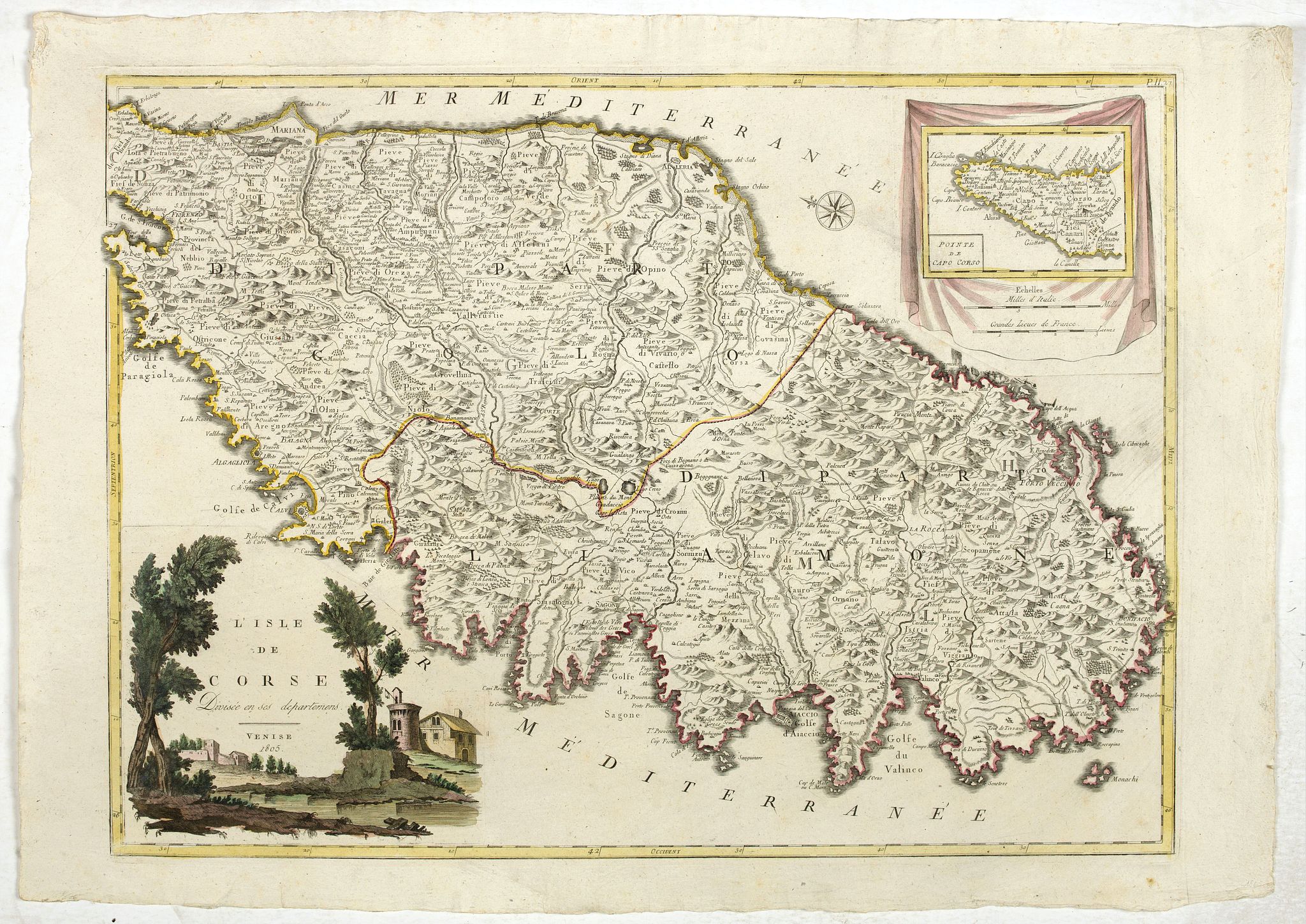 ZATTA, A., L'Isle de CORSE Divisée en ses departemens., antique map, old maps