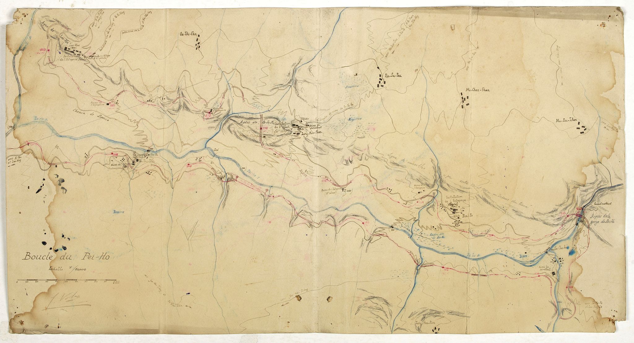 VOLAZ, J., Boucle du Pei-Ho., antique map, old maps