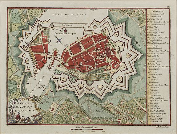 ANDREWS, J., A plan of the city of Geneva., antique map, old maps