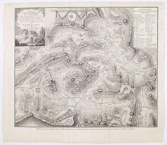 EXCHAQUET, C.F, Carte pétrographique du St. Gothard : cette portion de la chaine centrale des Alpes comprend les Monts St. Gothard. . ., antique map, old maps