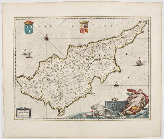 BLAEU, W., Cyprus Insula., antique map, old maps