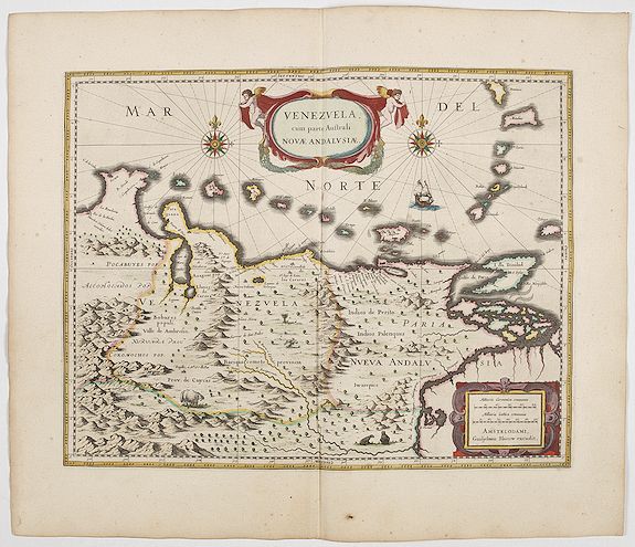 BLAEU, W., Venezuela cum parte Australi Novae Andalusiae., antique map, old maps