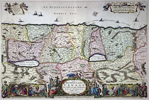 VISSCHER, N., Het Beloofde Landt Canaan door wandelt van onsen Salichmaecker Iesu Christo, neffens syne Apostelen ., antique map, old maps