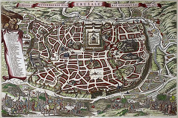 VISSCHER, N., De Heylige en Wytvermaerde stadt Ierusalem Eerst Genaemt Salem, Genesis 14 vers 18, antique map, old maps