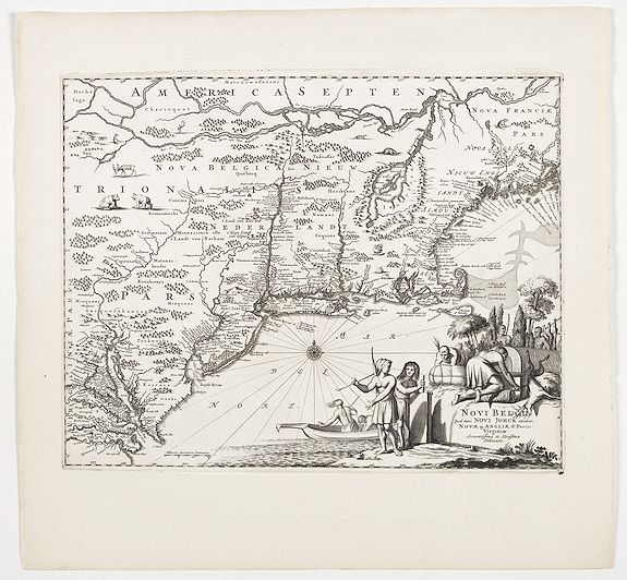 MONTANUS, A., Novi Belgii, quod nunc Novi Jorck vocatur, Novaeque Angliae & Partis Virginiae Accuratissima et Novissima Delineatio., antique map, old maps
