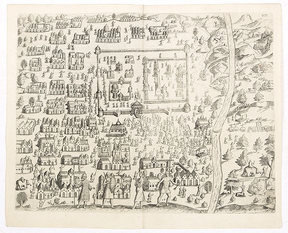 DE BRY, Th., Delineatio Regiae Civitatis Candy. (Plan of the city Kandy in Ceylon.), antique map, old maps