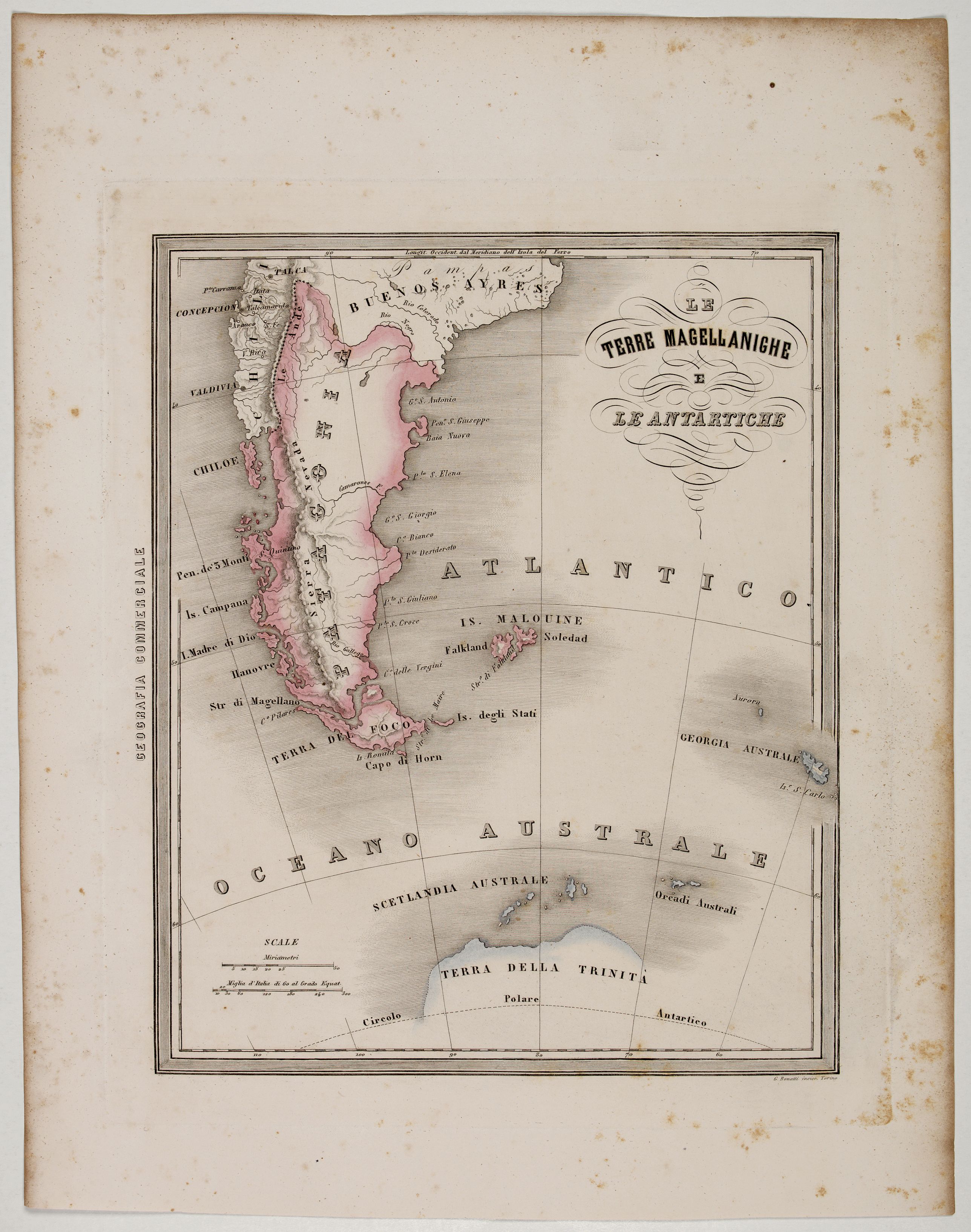 MARMOCCHI, F.C., Le Terre Magellanighe e Le Antartiche., antique map, old maps