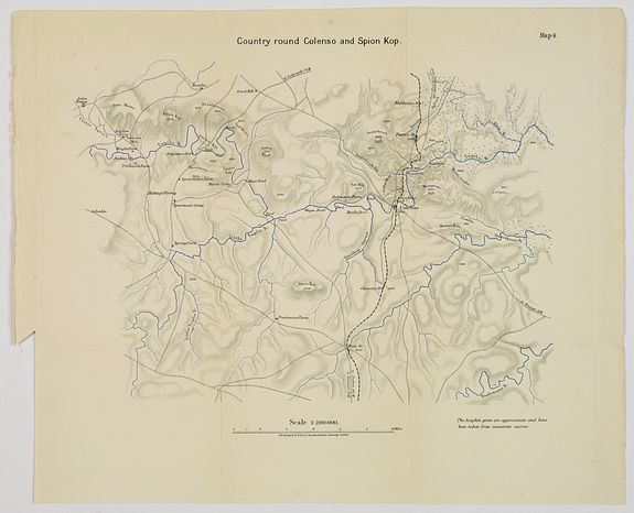 JOHNSTON, W. & A.K., Country round Cloenso and Spion Kop., antique map, old maps