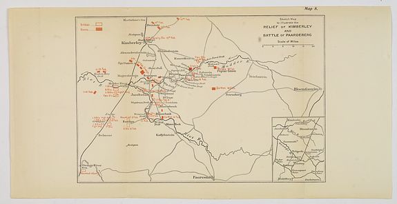 JOHNSTON, W & A.K., Sketch Map to illustrate the Relief of Kimberley and Battle of Paardeberg., antique map, old maps