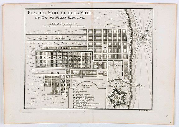 BELLIN, J.N., Plan du Fort et de la ville du Cap de Bonne Esperance., antique map, old maps