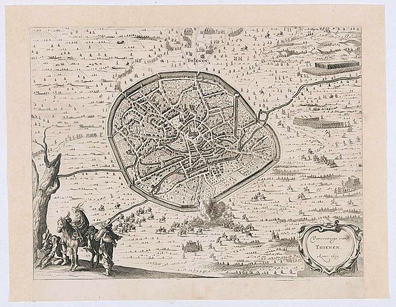 COMMELIN, I., Veroveringe van Thienen Anno 1635, antique map, old maps