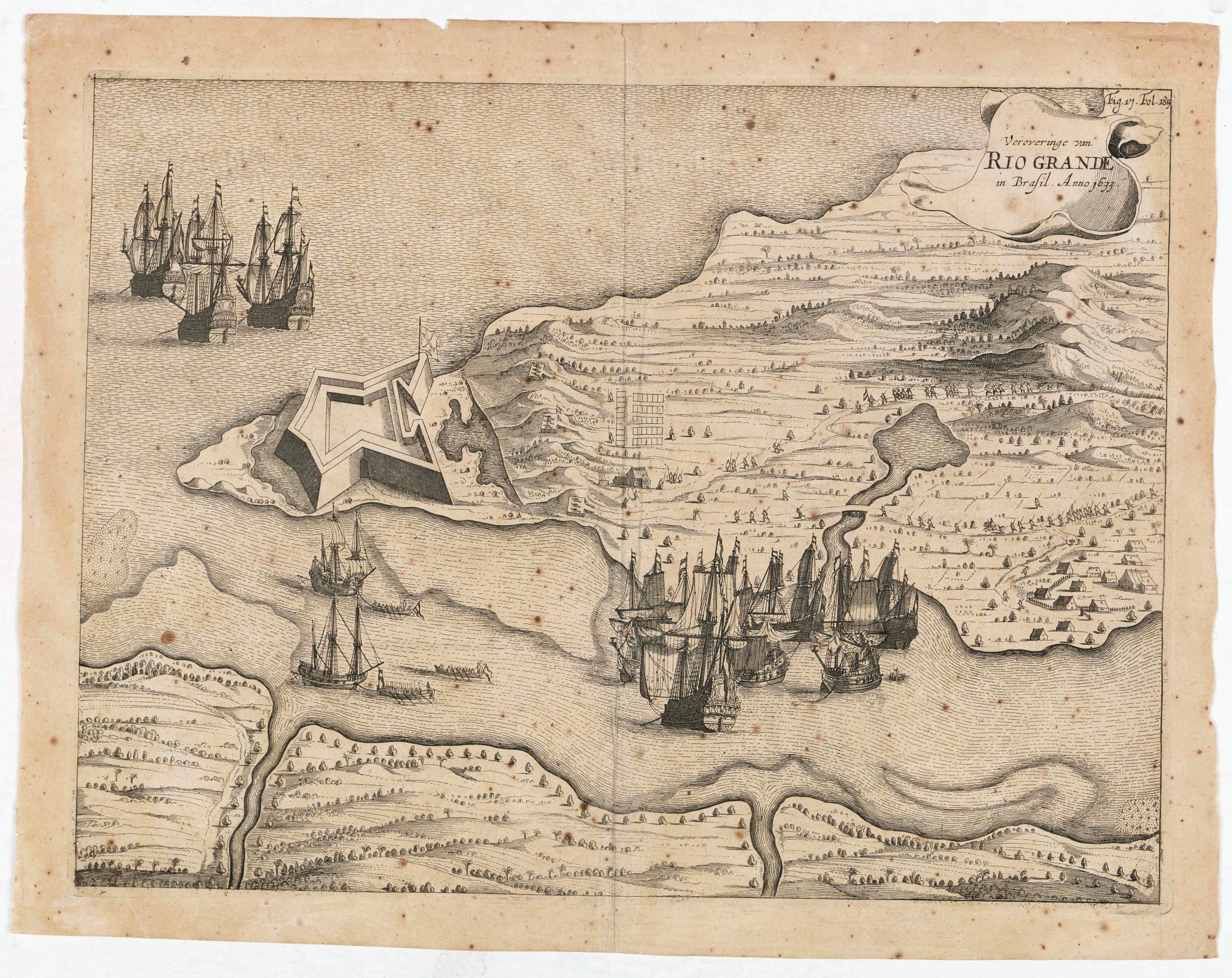 COMMELIN, I., Veroveringe van Rio Grande in Brazil Anno 1633., antique map, old maps