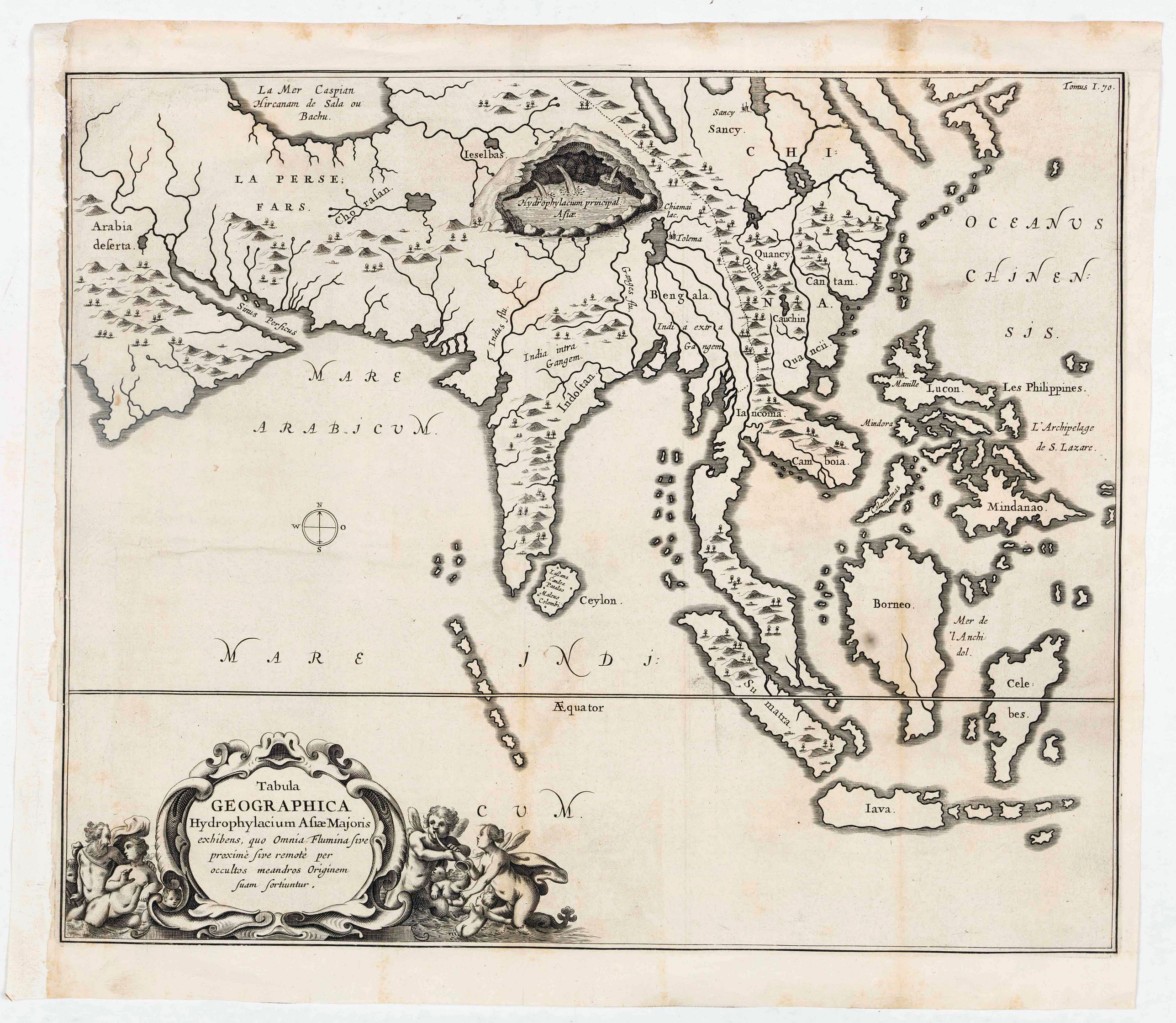 KIRCHER, Athanasius, Tabula Geographica Hydrophylacium Asiae Majoris exhibens, quo Omnia Flumina sive proxime sive remote per occultos maeandros Originem suam Sortiuntur., antique map, old maps