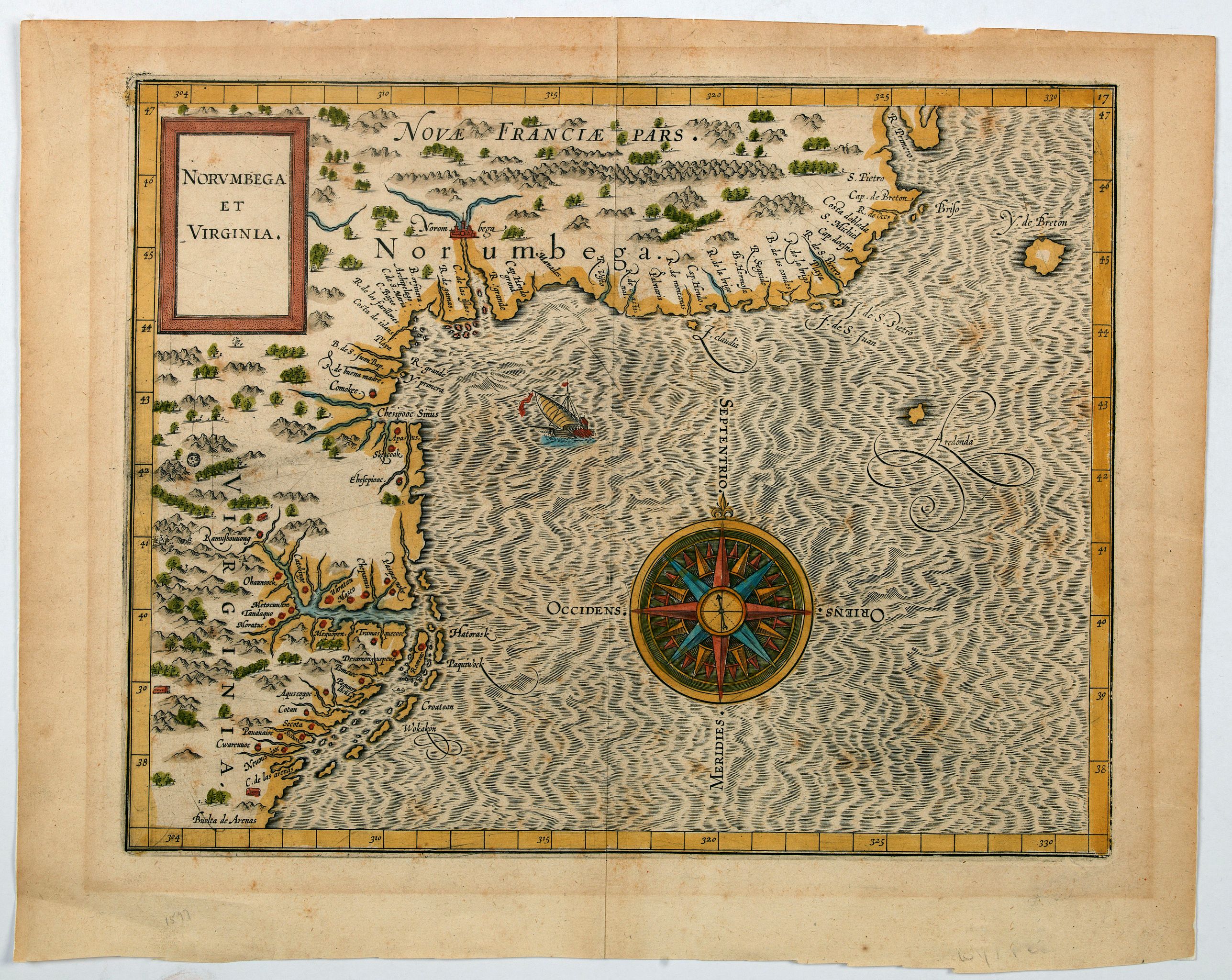 WYTFLIET, C. van., Norumbega et Virginia., antique map, old maps