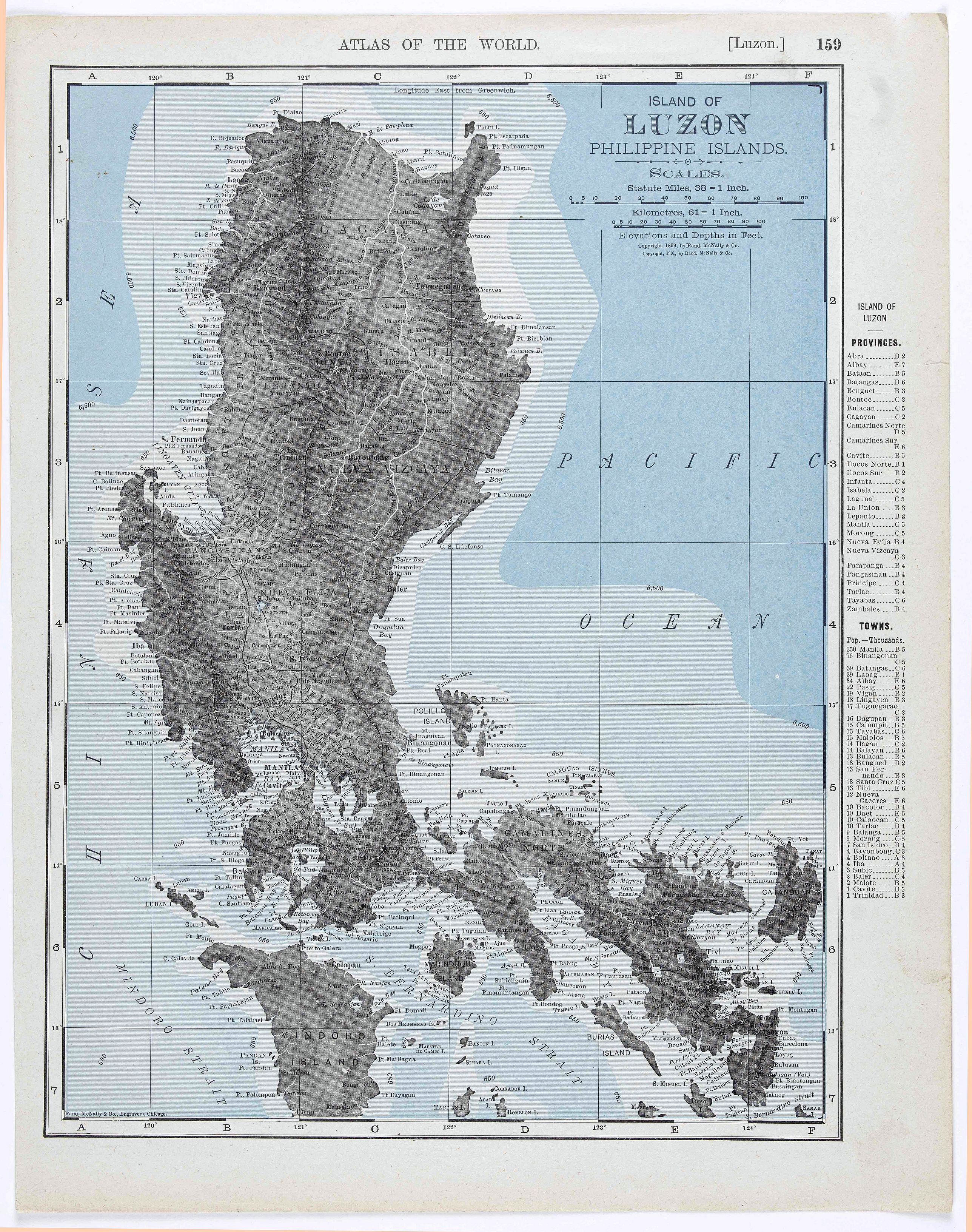 RAND, MC NALLY & CO., Island of Luzon Philippine Islands., antique map, old maps