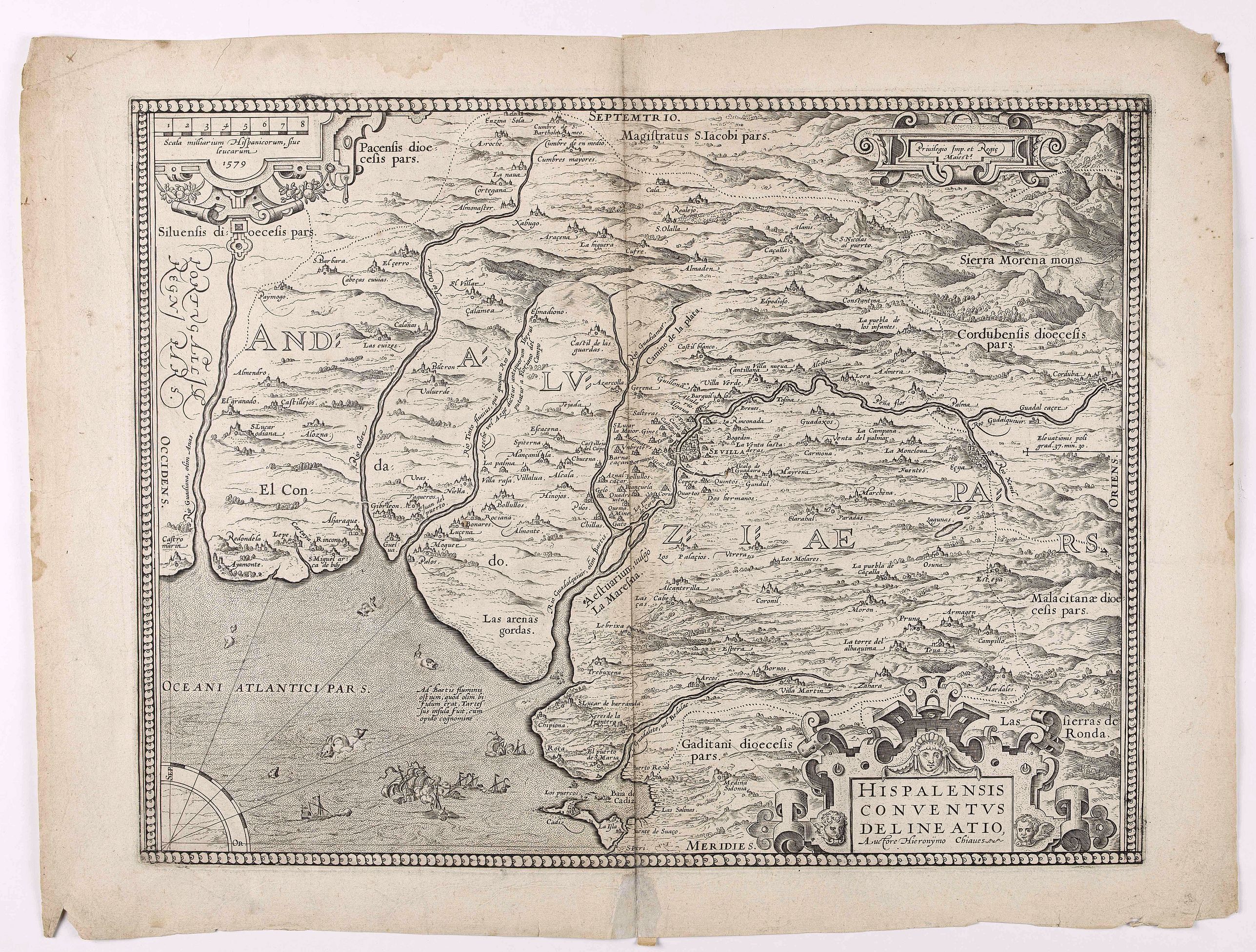 ORTELIUS, A., Hispalensis Conventus Delineatio, Auctore Hieronijmo Chiave…, antique map, old maps