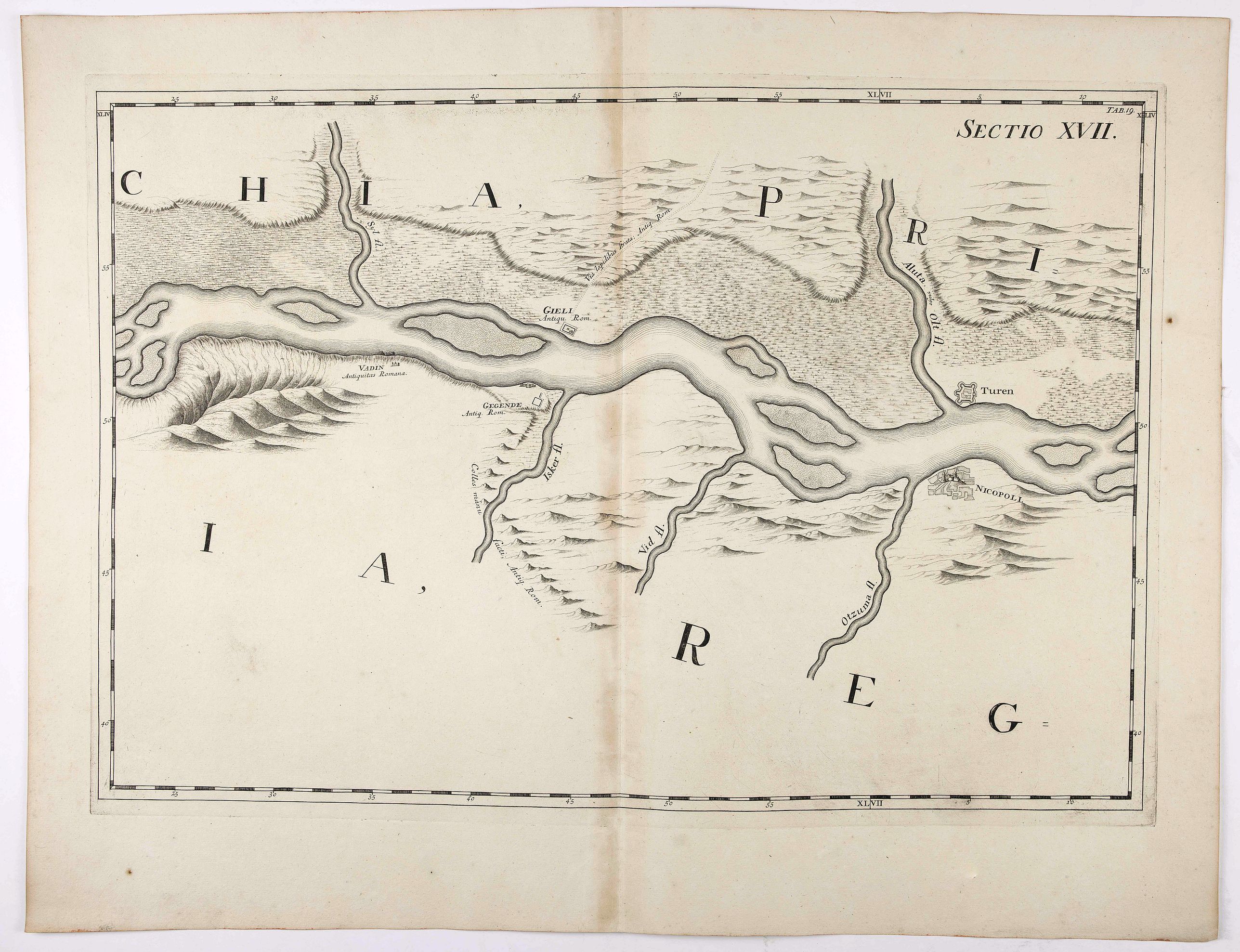 MARSILI, L.F., Sectio XVII. (Danube), antique map, old maps