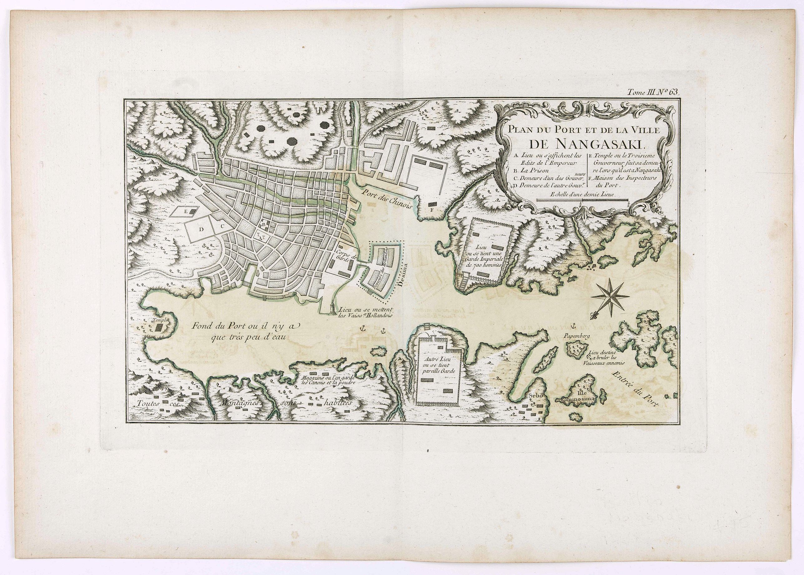 BELLIN, J.N., Plan du port et de la ville de Nangasaki., antique map, old maps