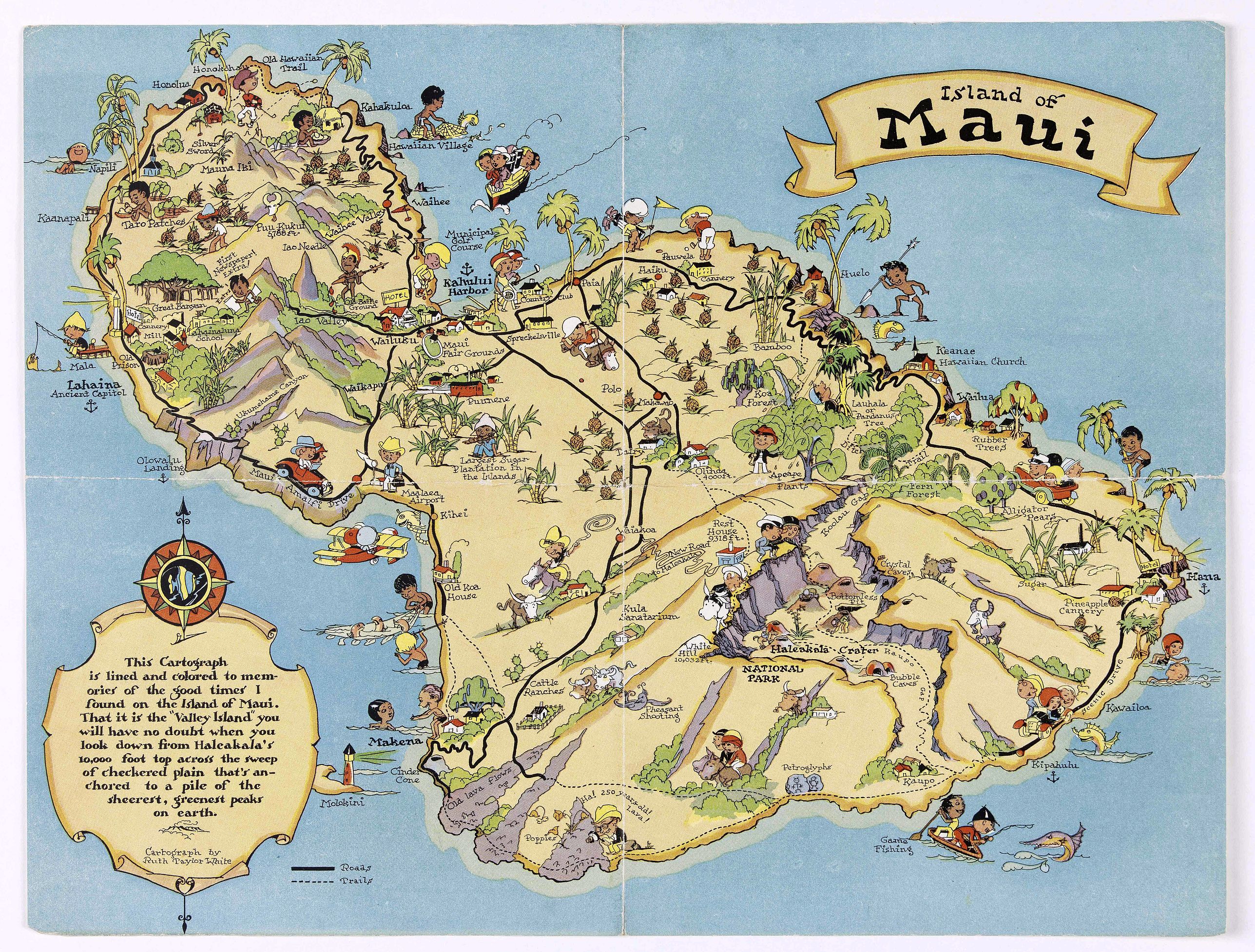 TAYLOR WHITE, Ruth., Island of Maui., antique map, old maps