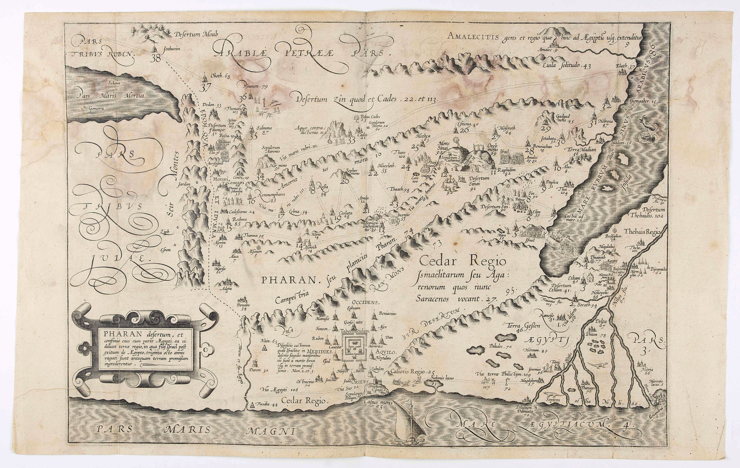 VAN ADRICHEM, C., Pharan desertum, et confinia eius cum parte Aegypti, ea videlicet terrae regio . . ., antique map, old maps