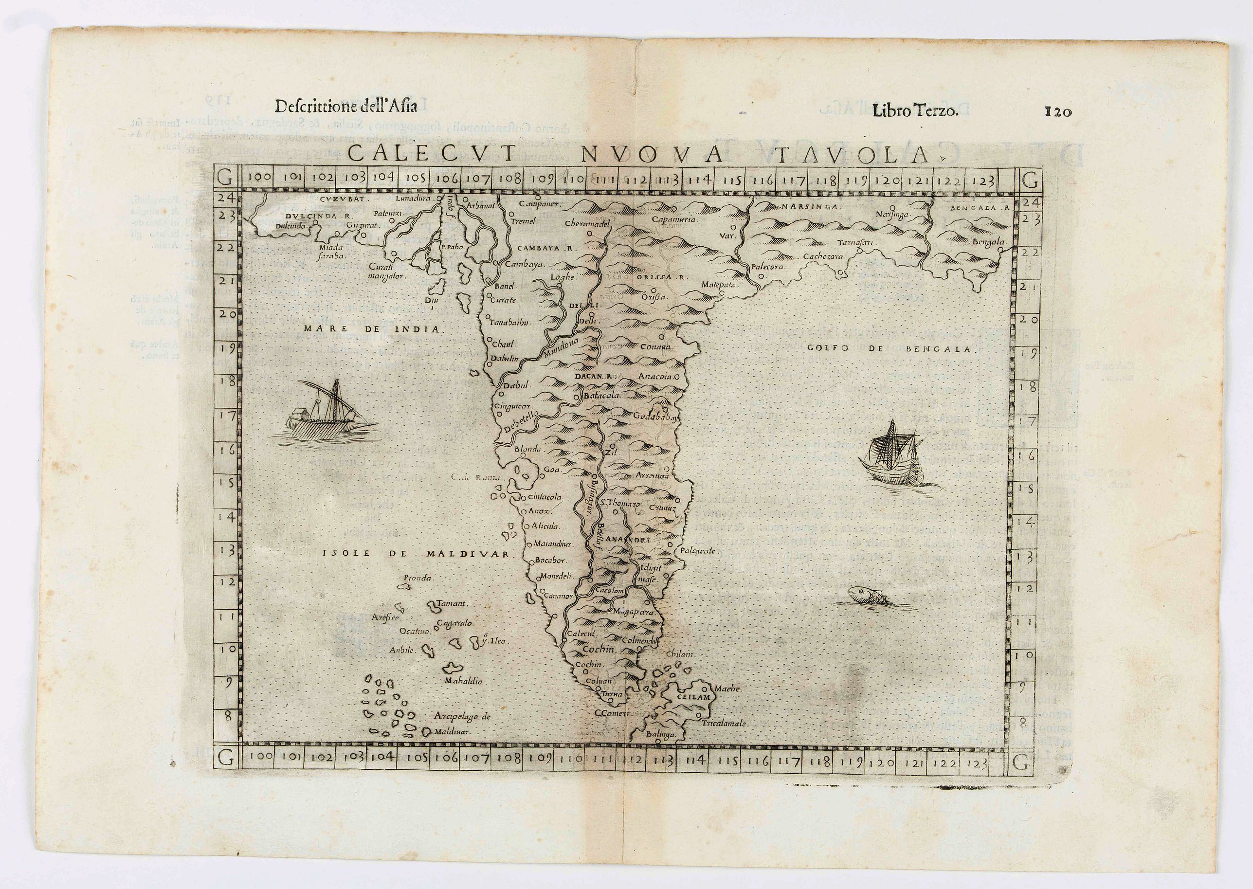RUSCELLI, G., Calecut Nuova Tavola., antique map, old maps