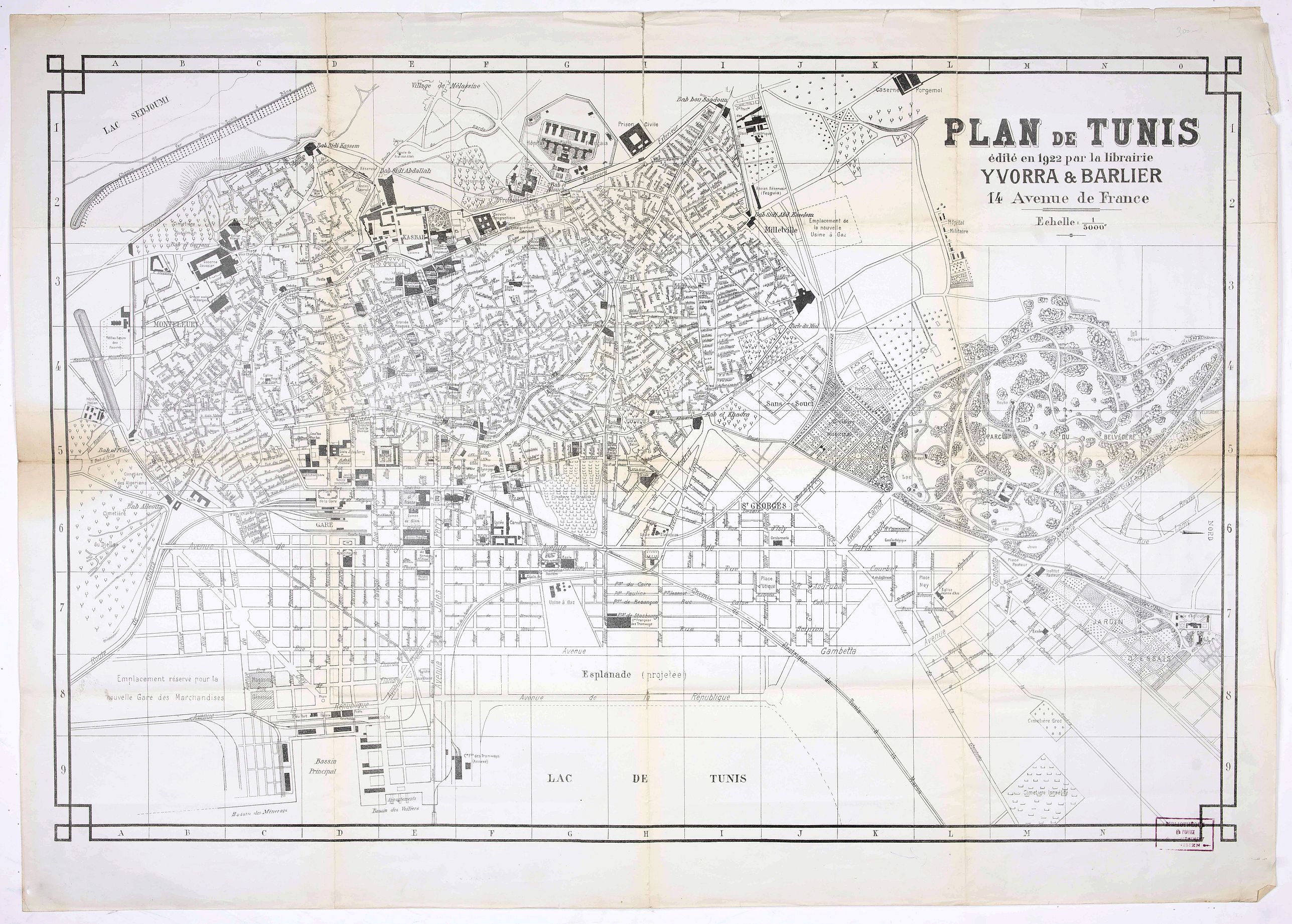 DEPOT GENERAL DE LA MARINE., Plan de Tunis edité en 19éé par la librairie Yvorra & Barlier, antique map, old maps
