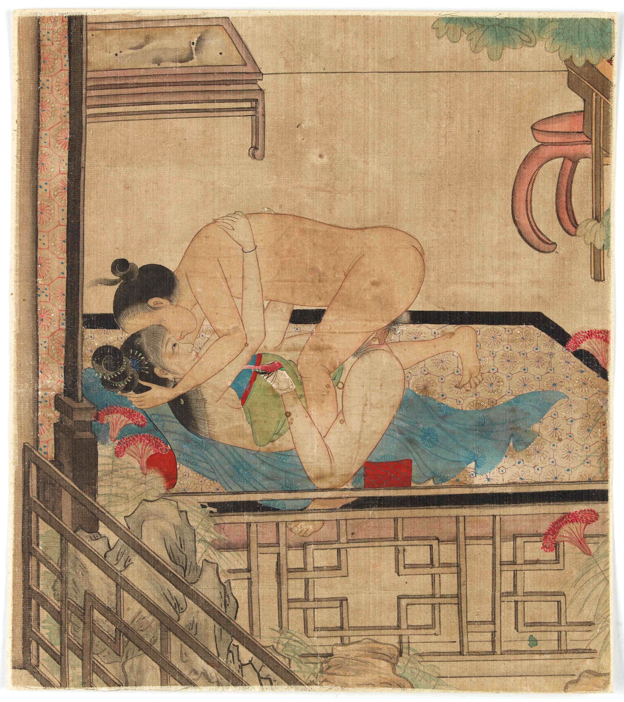 CHINA, Chinese erotic painting on silk., antique map, old maps