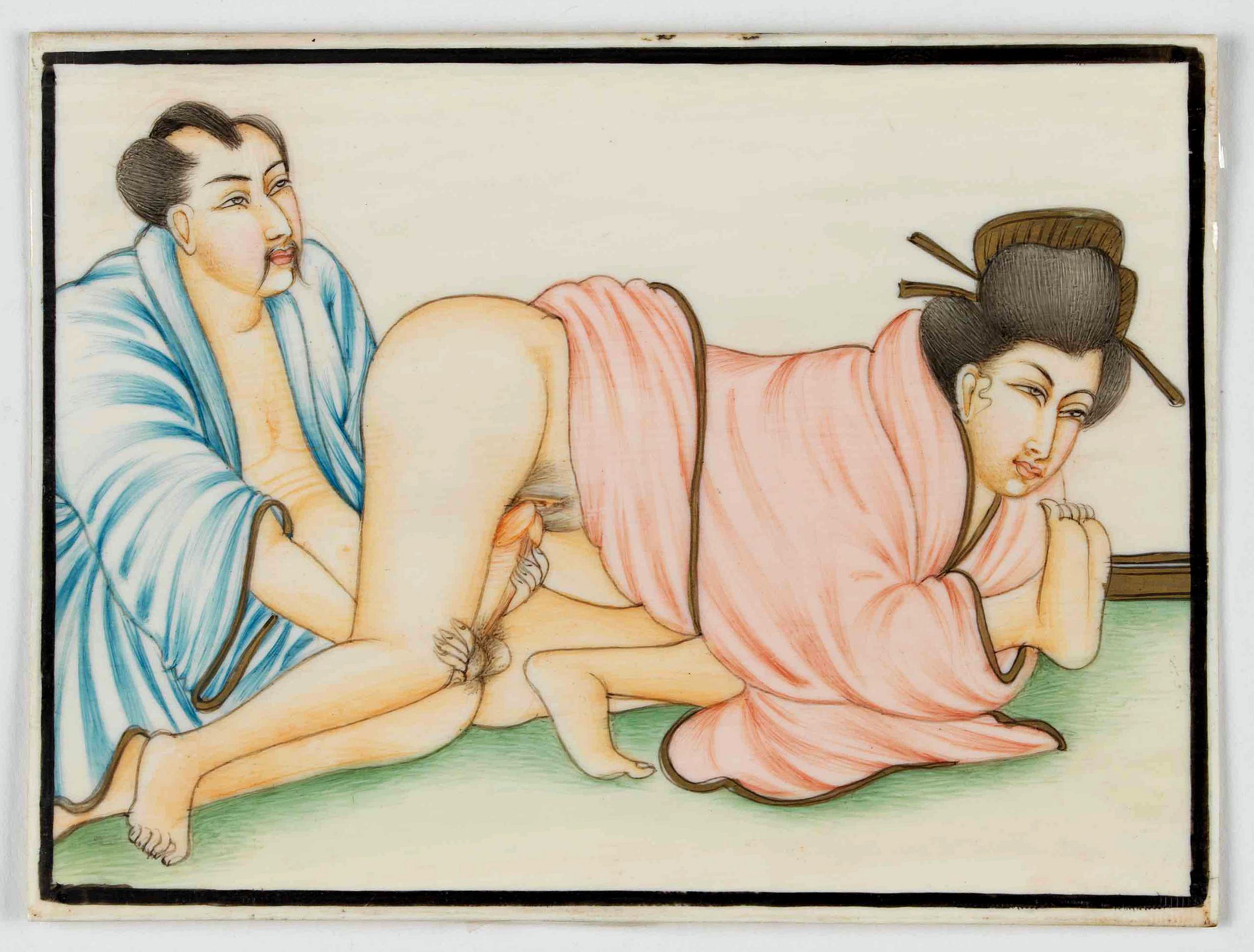 ORIENTAL MINIATURE, Indian erotic painting on ivory, antique map, old maps
