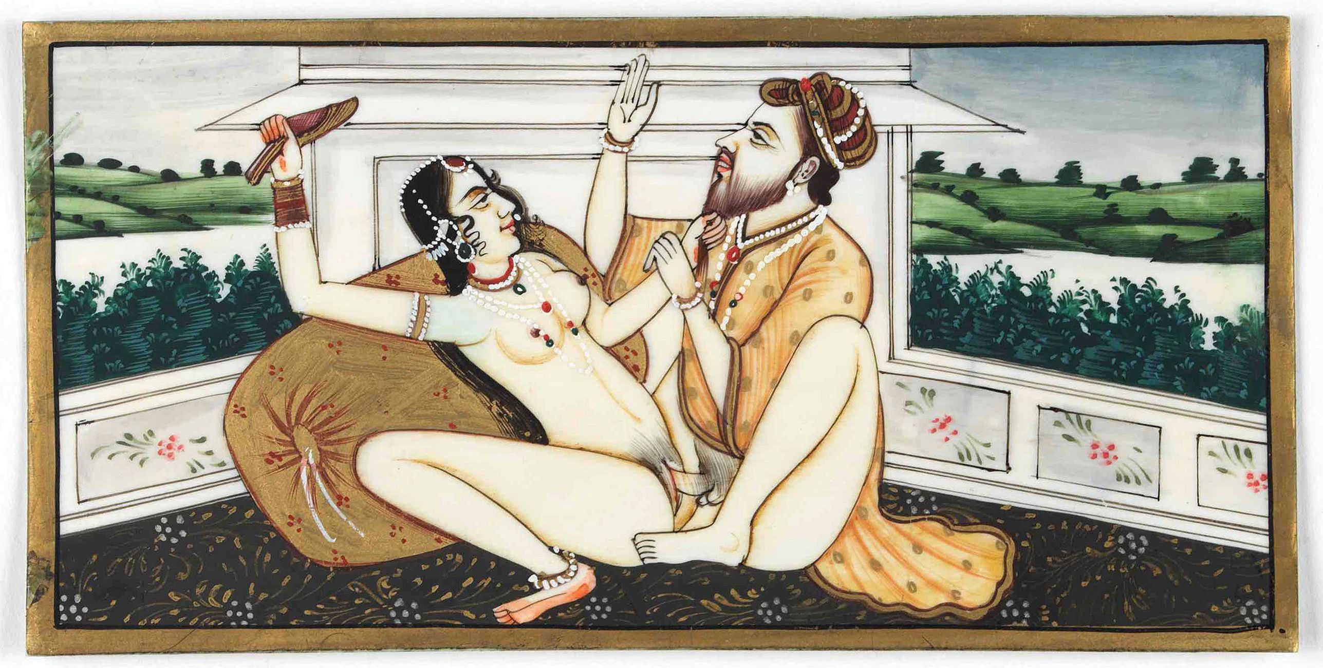 ORIENTAL MINIATURE, Indian erotic painting on ivory, antique map, old maps