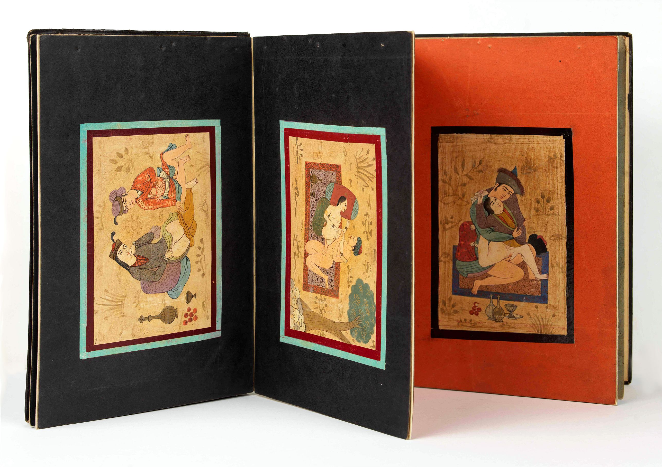 IRAN or INDIA, Eight Indian erotic paintings, accordion mounted., antique map, old maps