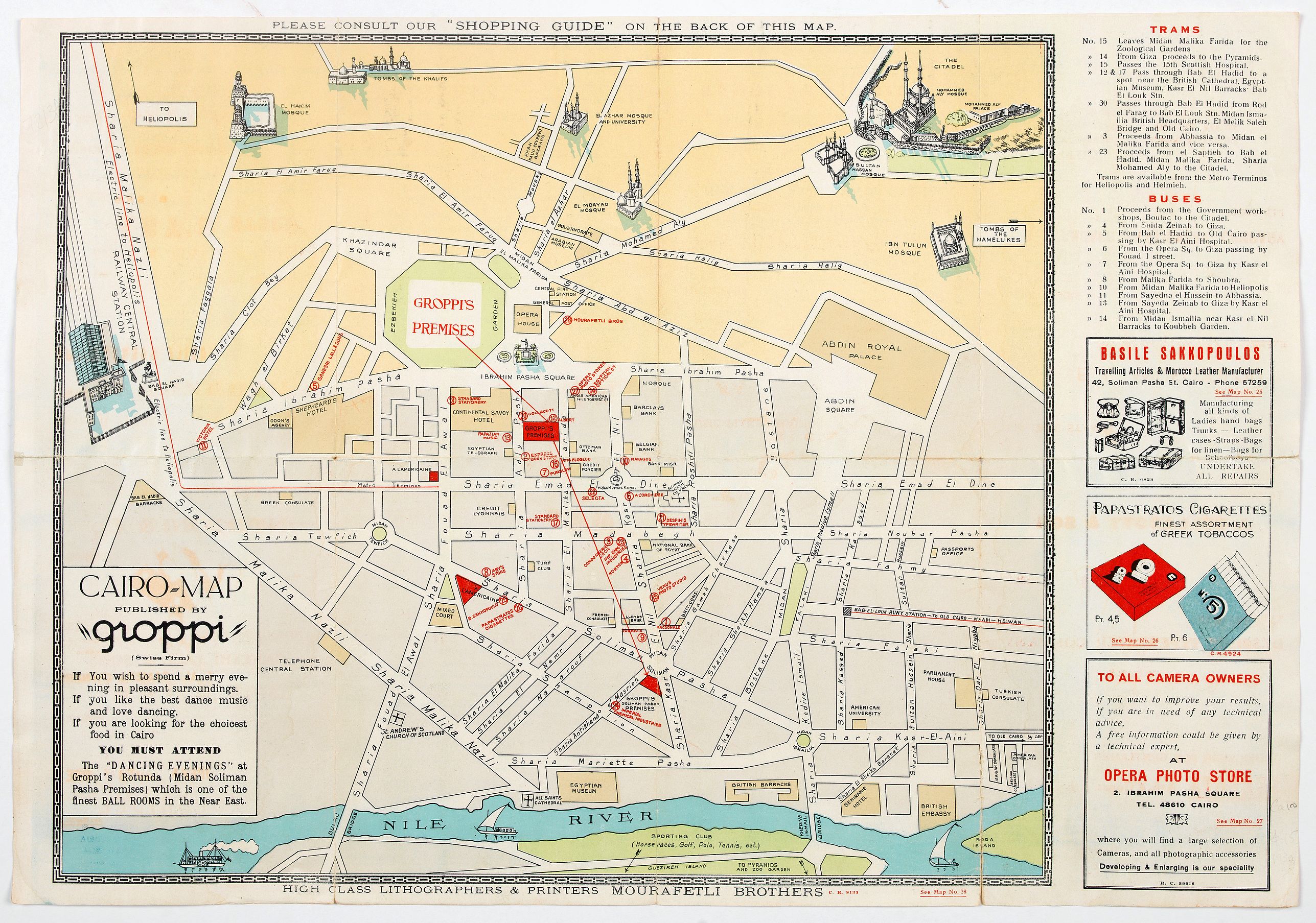 GROPPI., Souvenir Guide Map of Cairo., antique map, old maps