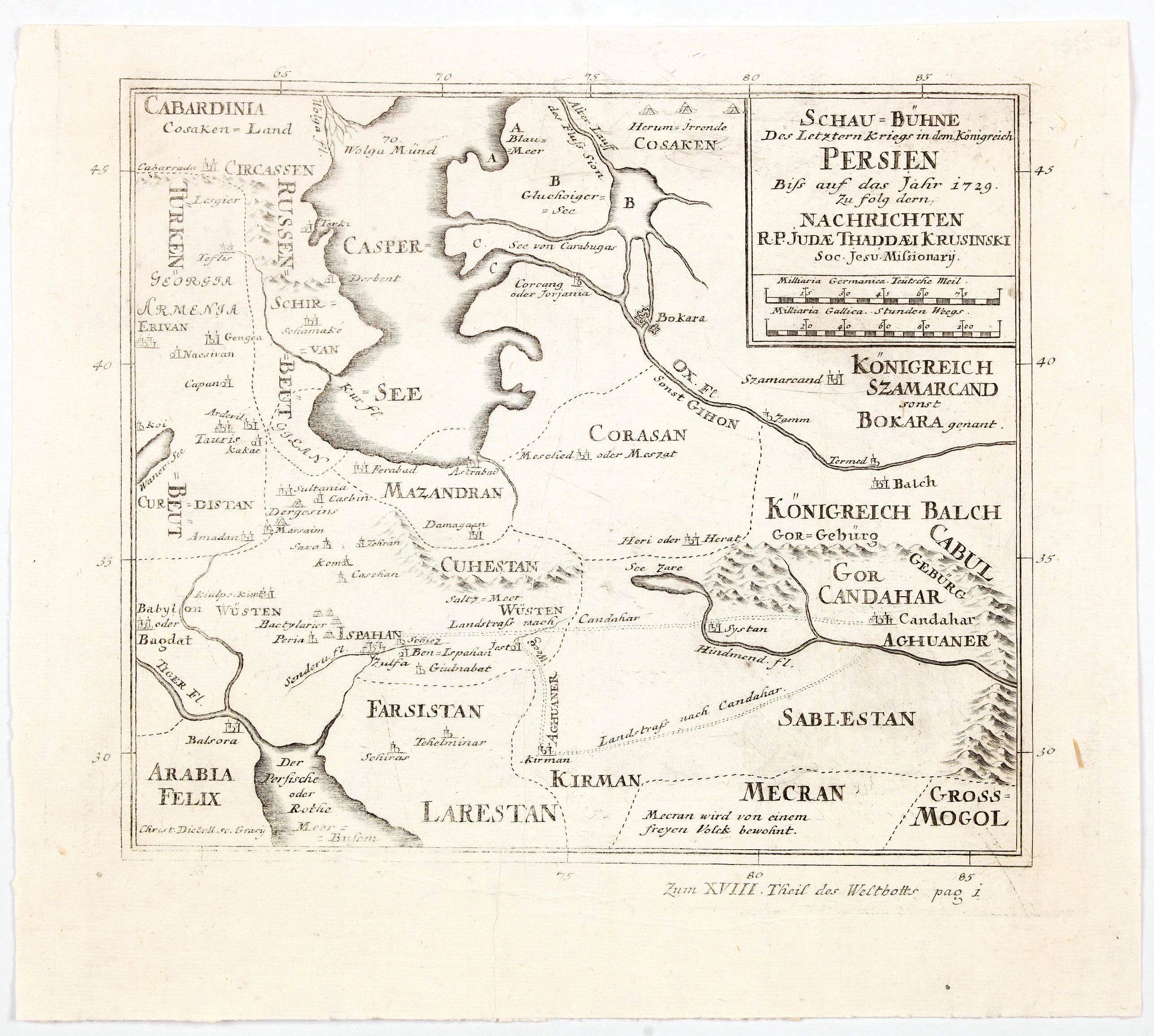 KRUSINSKI, J. T., Schau-Buhne des Letzern Kriegs in dem Konigreich Persien. . ., antique map, old maps